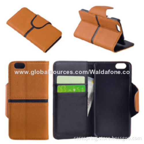 PU leather case for iPhone 6 with card slots and splicing design